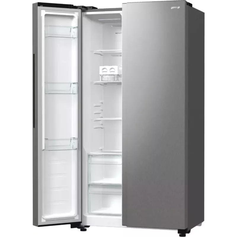 Frigorífico side-by-side Gorenje NRR9185EAXL — 550 L, independente, prateado, No Frost, máquina de gelo, visor tátil LED
