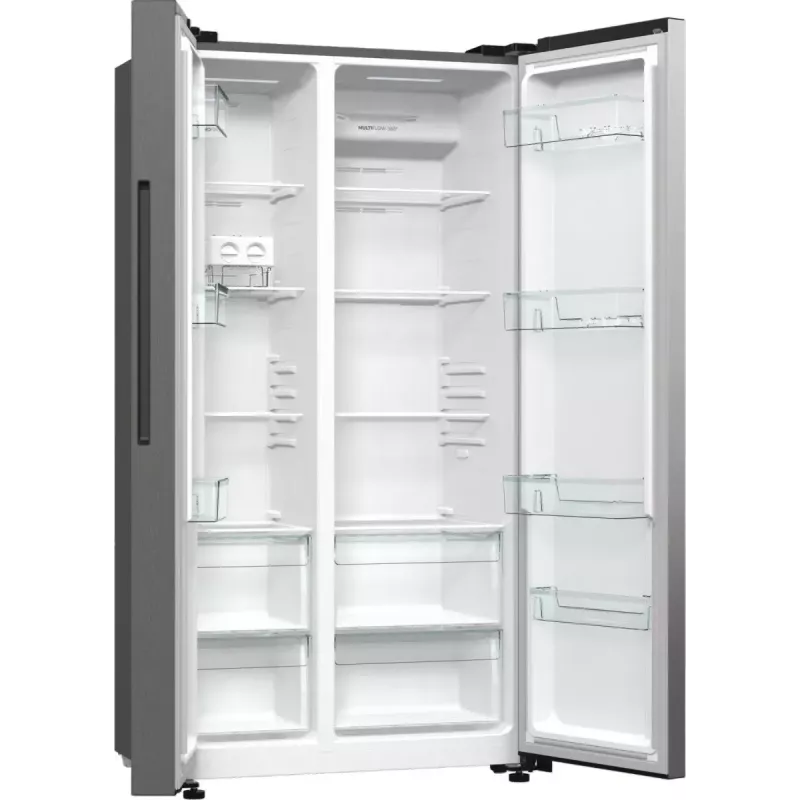 Frigorífico side-by-side Gorenje NRR9185EAXL — 550 L, independente, prateado, No Frost, máquina de gelo, visor tátil LED