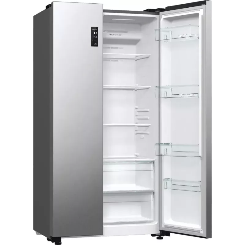 Frigorífico side-by-side Gorenje NRR9185EAXL — 550 L, independente, prateado, No Frost, máquina de gelo, visor tátil LED
