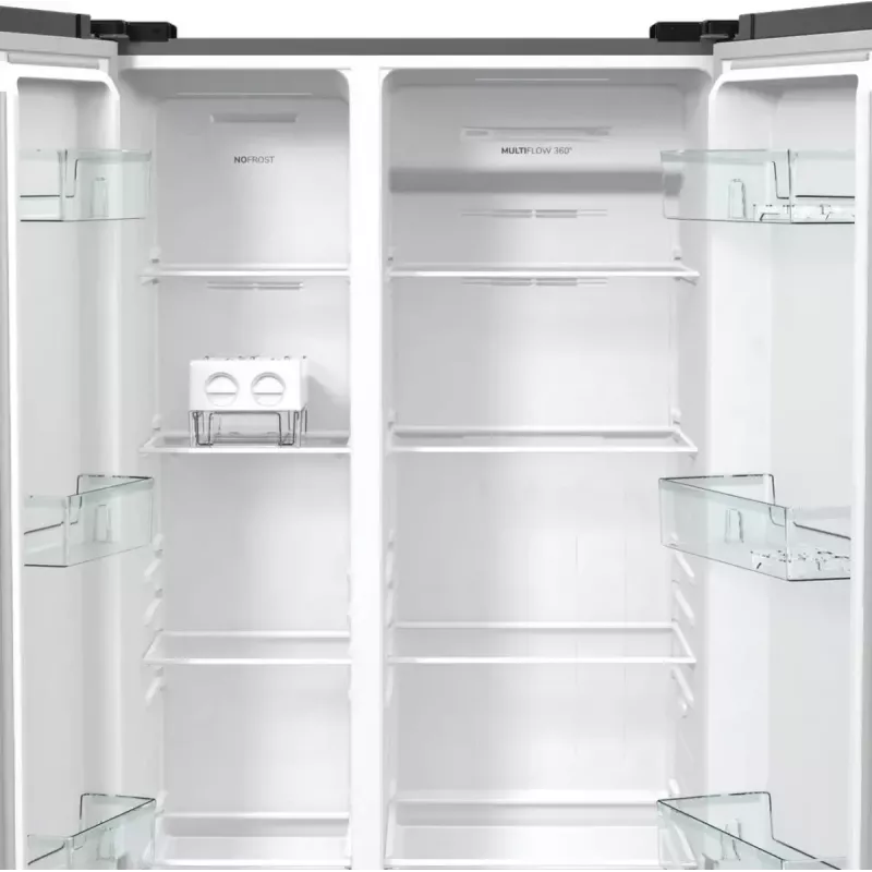 Frigorífico side-by-side Gorenje NRR9185EAXL — 550 L, independente, prateado, No Frost, máquina de gelo, visor tátil LED