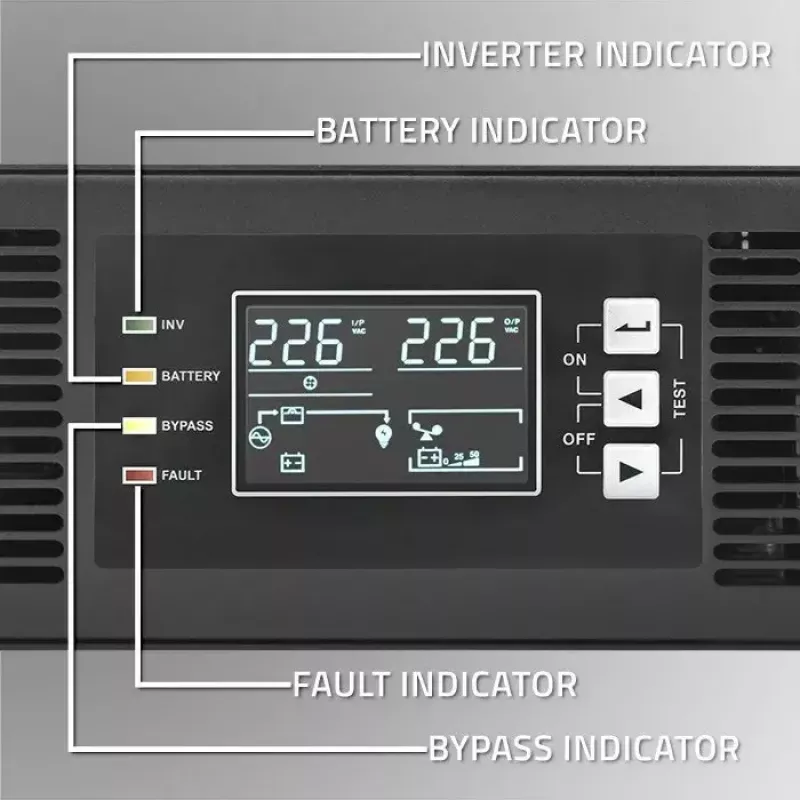 UPS para rack QOLTEC 52286 2 kVA (2000 W) fator de potência 1,0, montagem em rack