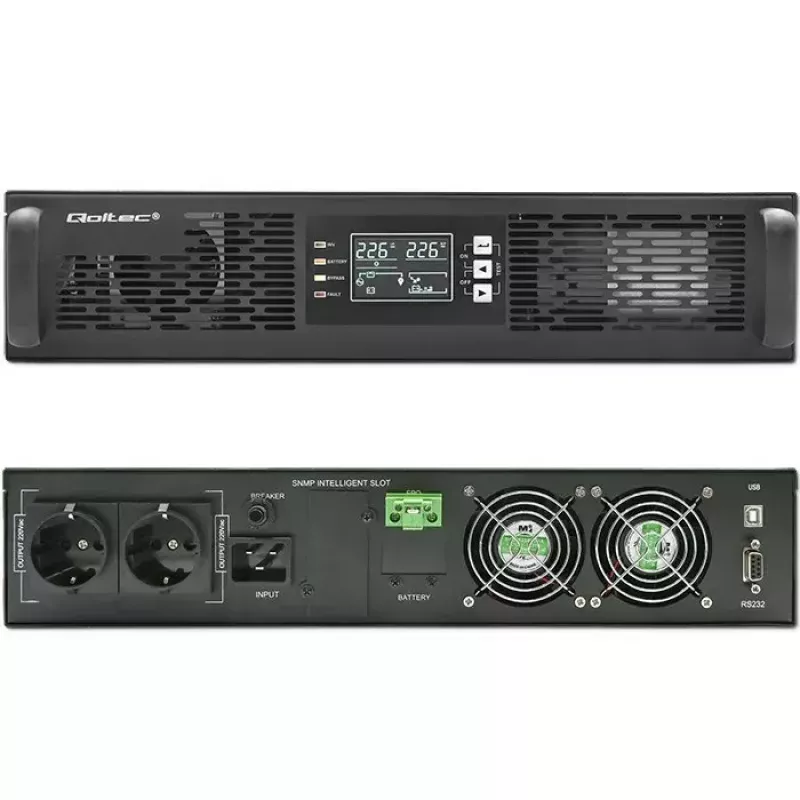 UPS para rack QOLTEC 52286 2 kVA (2000 W) fator de potência 1,0, montagem em rack