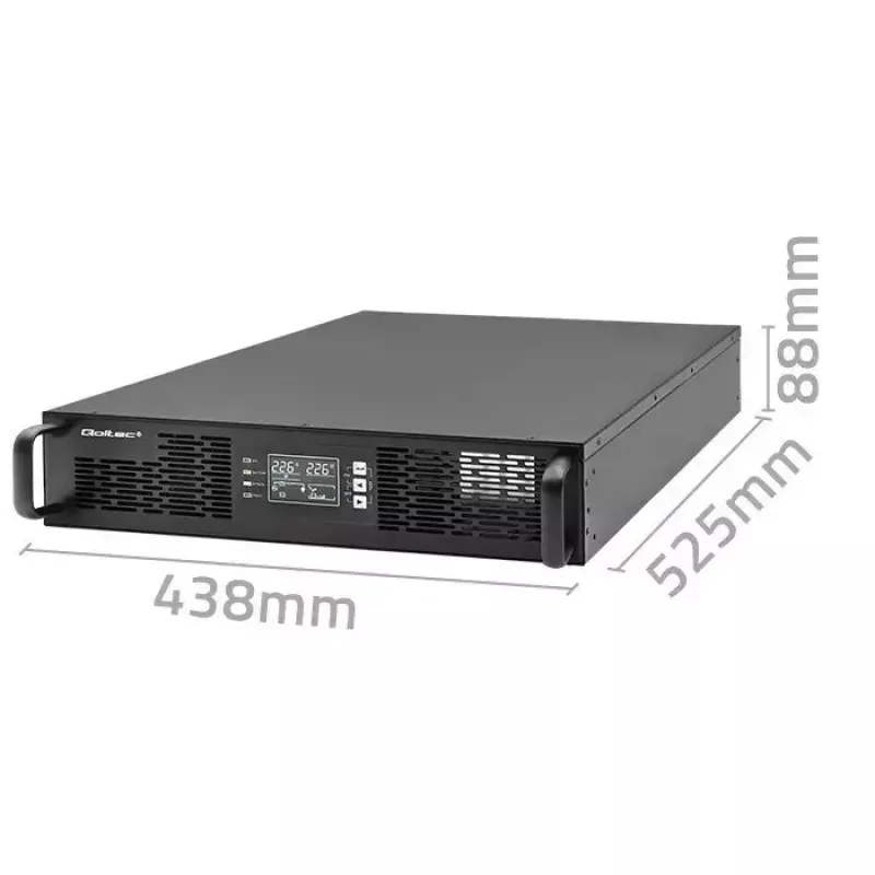 UPS para rack QOLTEC 52286 2 kVA (2000 W) fator de potência 1,0, montagem em rack