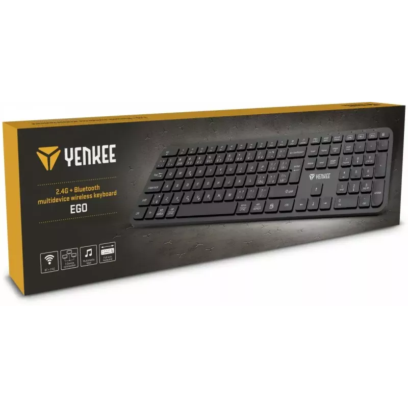Teclado sem fios YENKEE YKB 2050 EGO 2.4G Bluetooth — layout compacto, modo duplo sem fios