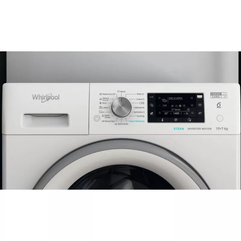 Máquina de lavar e secar roupa Whirlpool FFWDD 1076258 SV EE de instalação livre, carga frontal, branco