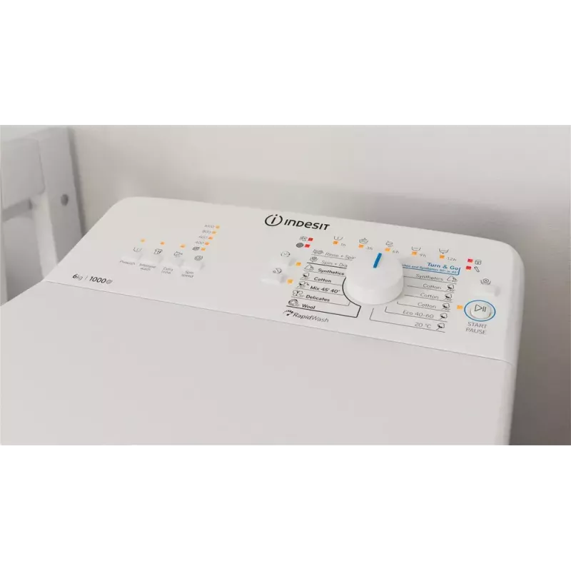 Máquina de lavar roupa de carga superior Indesit BTW L60400 EE/N — 6 kg, 1000 rpm, 400×600×900 mm, branco