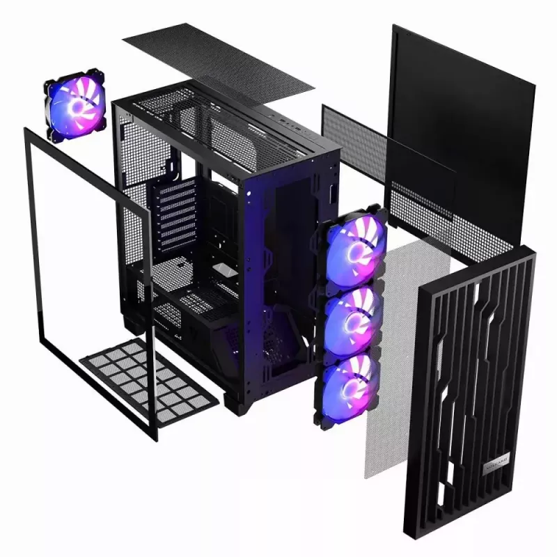 Caixa de PC MODECOM Perun Apex ARGB ATX Midi Tower, vidro temperado, USB-C, suporta ATX/Micro ATX, 3x140mm frente, 1x140mm trás
