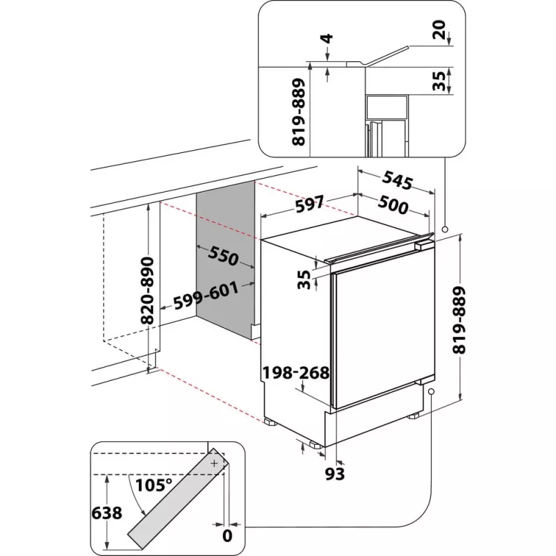 Frigorífico combinado Whirlpool WBUF011 encastrável 126 L