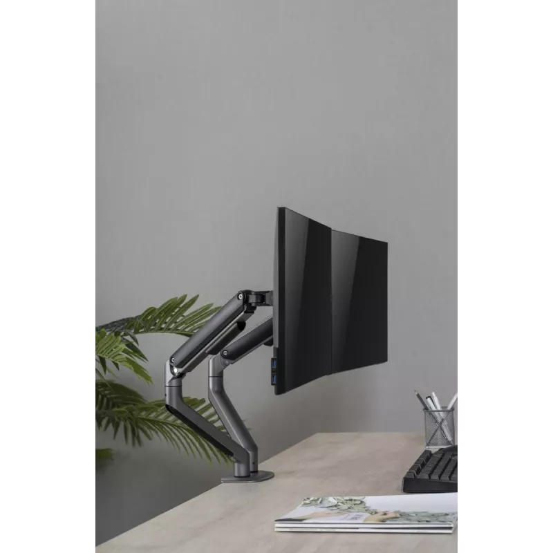 Suporte de secretária ajustável para dois monitores GEMBIRD, Space Grey