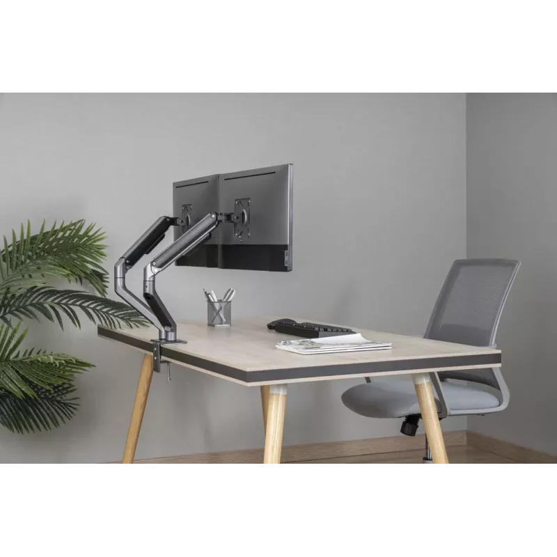Suporte de secretária ajustável para dois monitores GEMBIRD, Space Grey