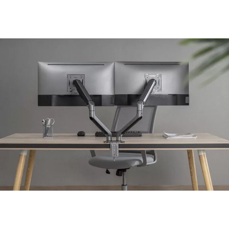 Suporte de secretária ajustável para dois monitores GEMBIRD, Space Grey