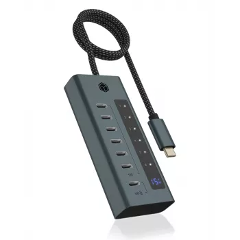 ICY BOX IB-HUB1457-C31 USB 3.2 Gen 1 (3.1 Gen 1) Type-C 10000 Mbit/s Azul, Cinzento