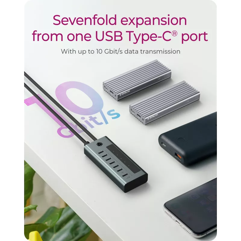 ICY BOX IB-HUB1457-C31 USB 3.2 Gen 1 (3.1 Gen 1) Type-C 10000 Mbit/s Azul, Cinzento