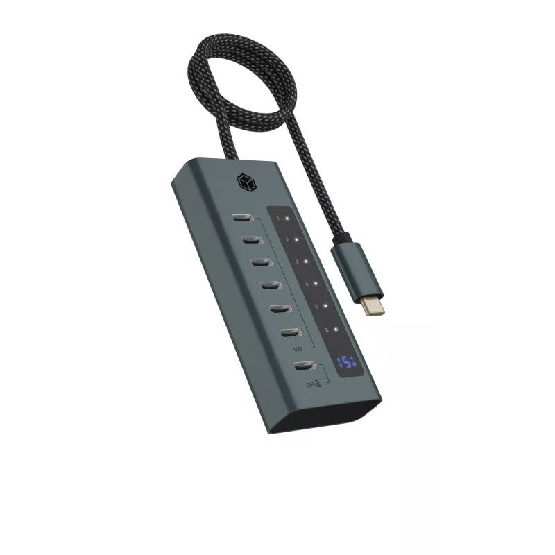 ICY BOX IB-HUB1457-C31 USB 3.2 Gen 1 (3.1 Gen 1) Type-C 10000 Mbit/s Azul, Cinzento