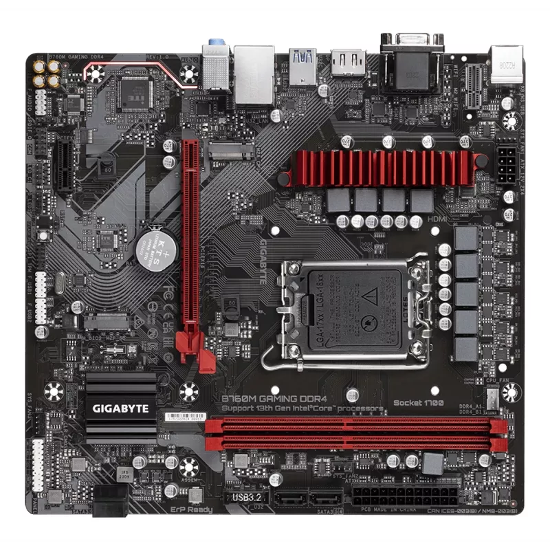 Placa-mãe GIGABYTE B760M GAMING DDR4 - Compatível com CPUs Intel Core 14.ª Ger., VRM digital 6+2+1 fases, até 5333MHz DDR4 (OC), 2xPCIe 4.0 M.2, 2.5GbE LAN, USB 3.2 Gen1