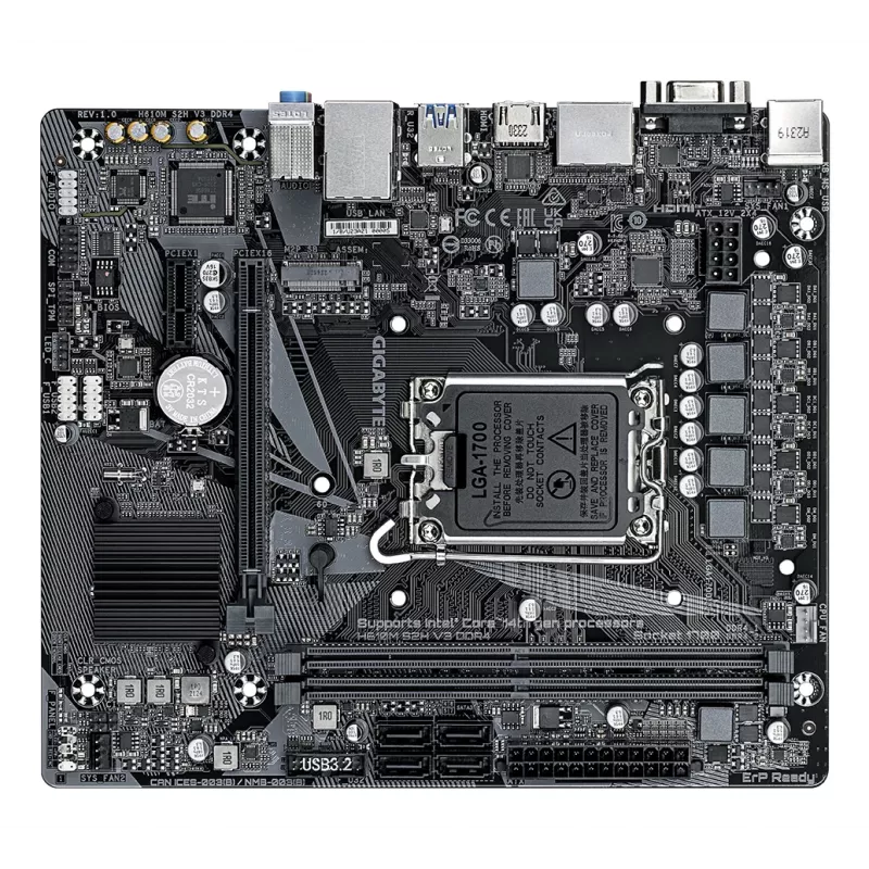 Placa-mãe GIGABYTE H610M S2H V3 DDR4 - Compatível com CPUs Intel Core 14.ª Ger., VRM digital híbrido 4+1+1, até 3200 MHz DDR4, 1x PCIe 3.0 M.2, GbE LAN, USB 3.2 Gen 1