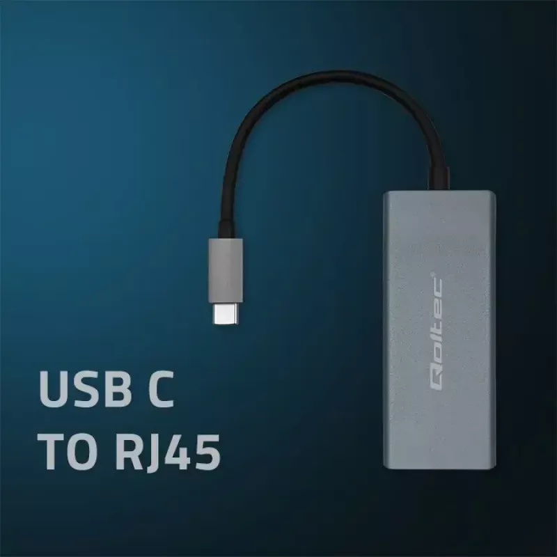 Placa de interface Qoltec 50352 RJ-45 conector fêmea USB Type-C cinzento