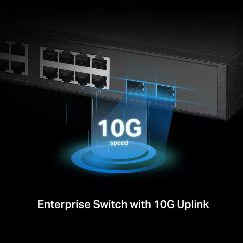 Switch gerido TP-Link Omada 16 portas 2.5G e 2 portas 10GE SFP+ L2+ com 8 portas PoE+
