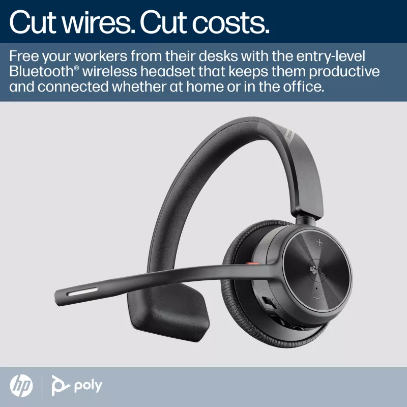 HP Poly Voyager 4310-M Headset USB-C certificado Microsoft Teams + Dongle BT700 + Base de carregamento