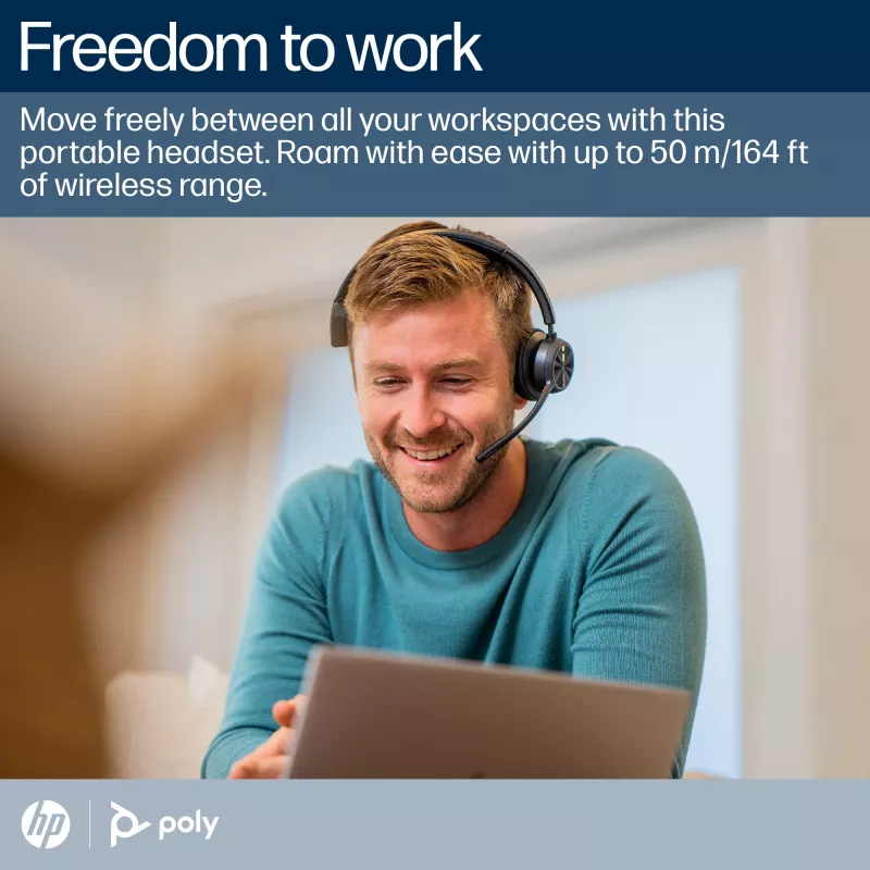 HP Poly Voyager 4310-M Headset USB-C certificado Microsoft Teams + Dongle BT700 + Base de carregamento