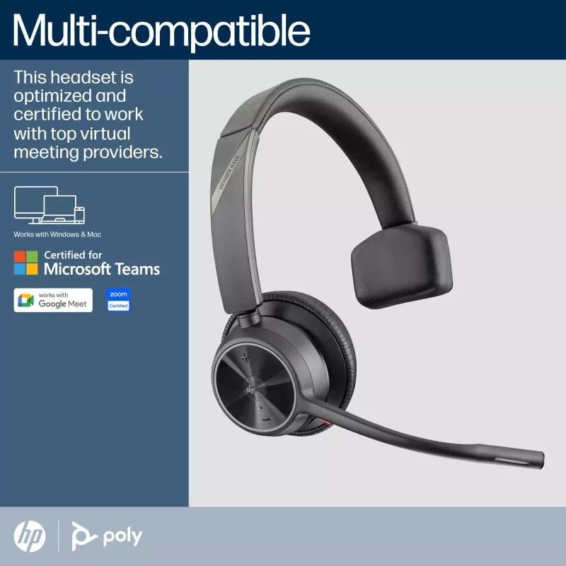 HP Poly Voyager 4310-M Headset USB-C certificado Microsoft Teams + Dongle BT700 + Base de carregamento