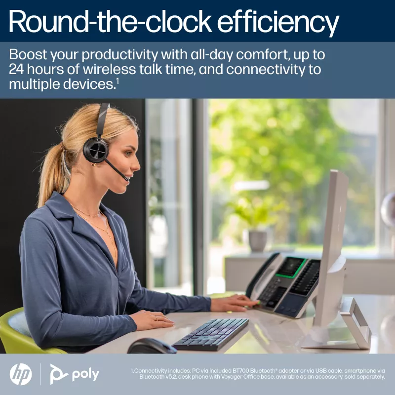 HP Poly Voyager 4310-M Headset USB-C certificado Microsoft Teams + Dongle BT700 + Base de carregamento