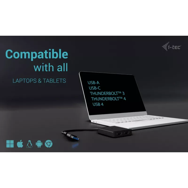 Adaptador de vídeo i-tec CADUAL4KHDMI USB-A/USB-C Dual 4K/60 Hz HDMI, 2x HDMI fêmea, 0,27 m, 3840 x 2160, preto