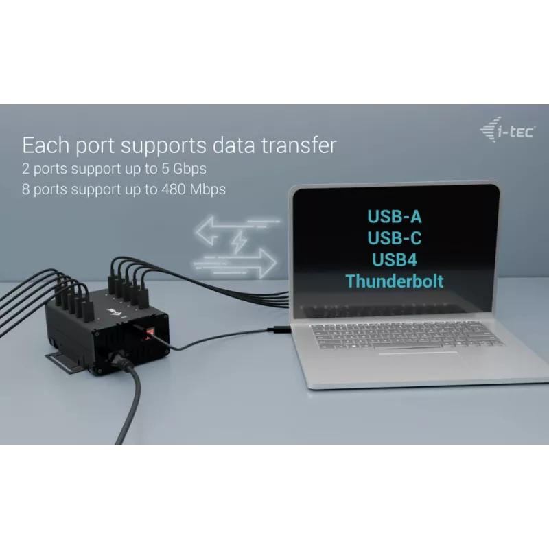 i-tec HUB de carregamento + dados em metal USB-C/USB-A, 15 W por porta, 10x USB-C