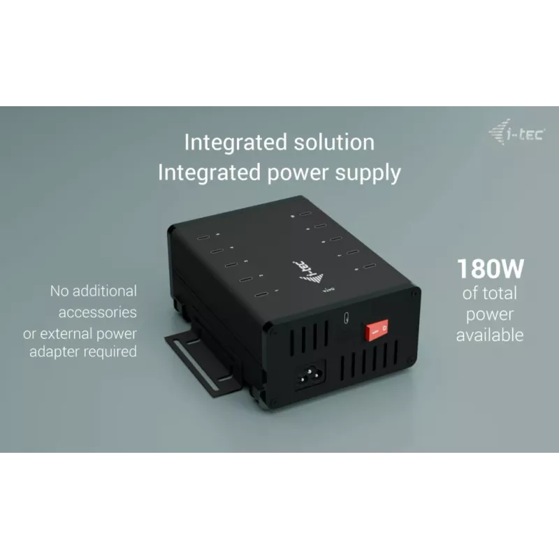 i-tec HUB de carregamento + dados em metal USB-C/USB-A, 15 W por porta, 10x USB-C