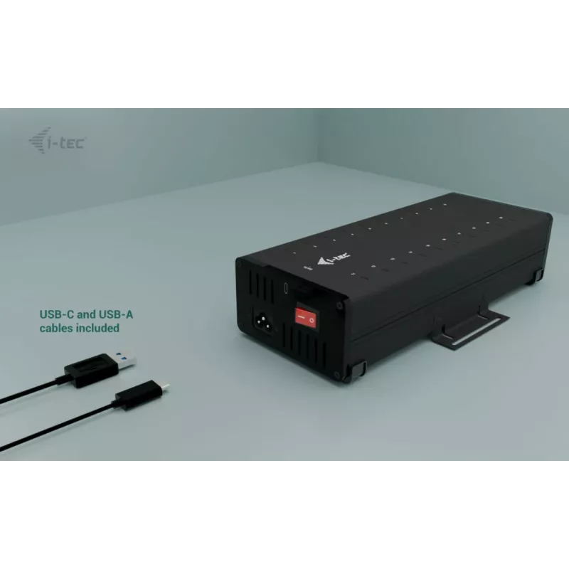 i-tec HUB metálico de carregamento + dados USB-C/USB-A, 15W por porta, 20x USB-C