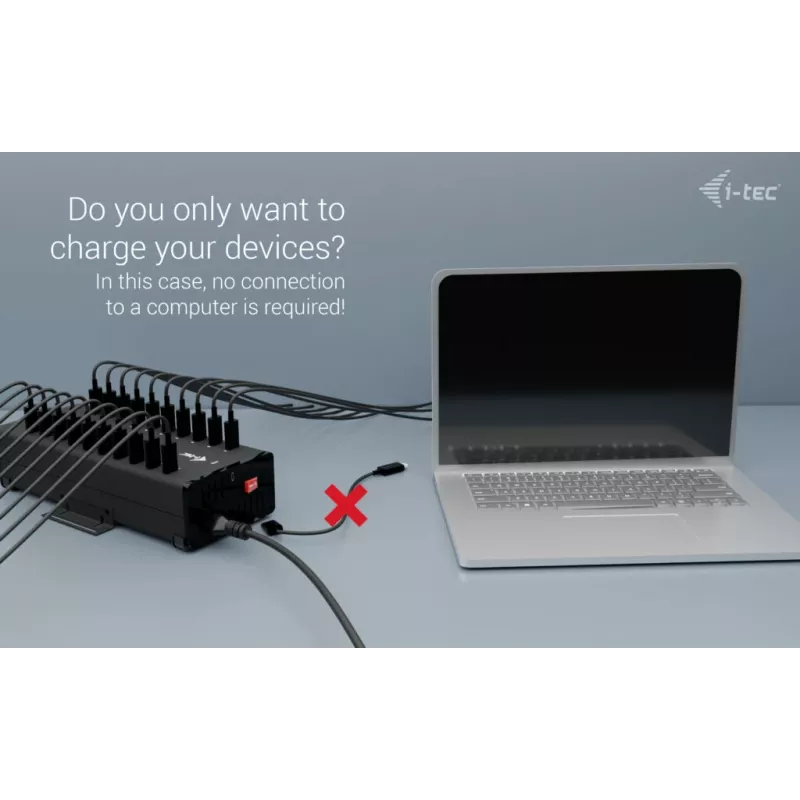 i-tec HUB metálico de carregamento + dados USB-C/USB-A, 15W por porta, 20x USB-C