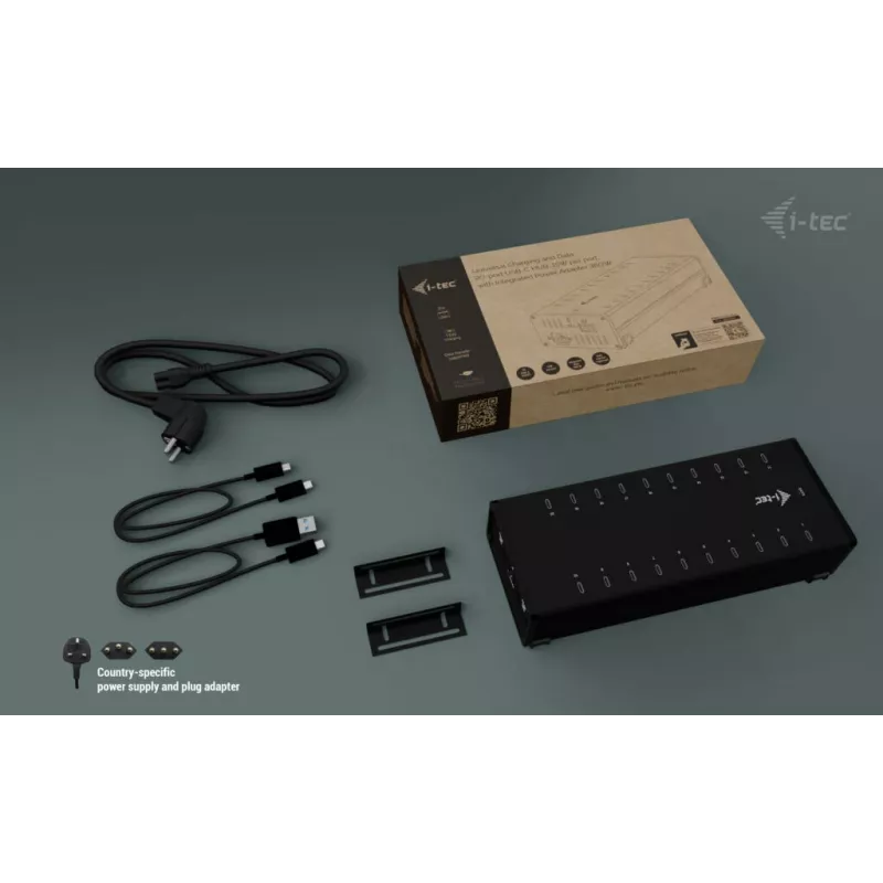 i-tec HUB metálico de carregamento + dados USB-C/USB-A, 15W por porta, 20x USB-C