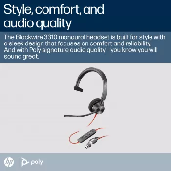 HP Poly Blackwire 3310 Headset USB-C monaural certificado Microsoft Teams + Adaptador USB-C/A