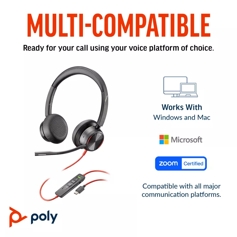 HP Poly Blackwire 8225 Headset USB-C estéreo + Adaptador USB-C/A