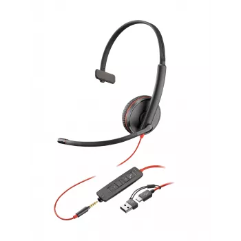 HP Poly Blackwire 3215 Headset USB-C monaural + Ficha de 3,5 mm + Adaptador USB-C/A