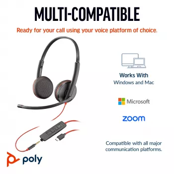 HP Poly Blackwire 3225 Headset USB-C estéreo + Ficha jack de 3,5 mm + Adaptador USB-C/A