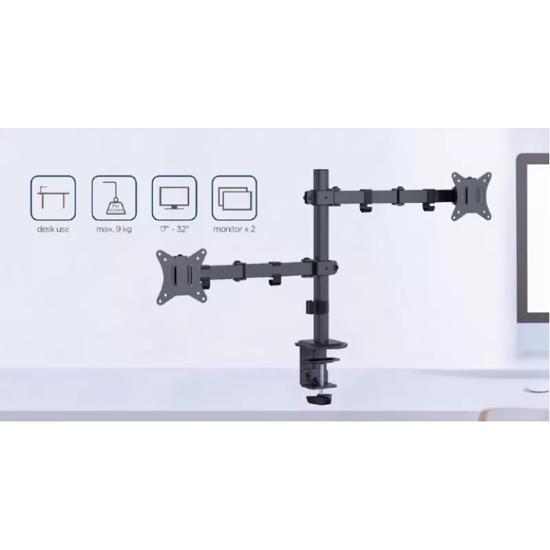 Braço de monitor duplo ajustável para secretária GEMBIRD, 17in-32in