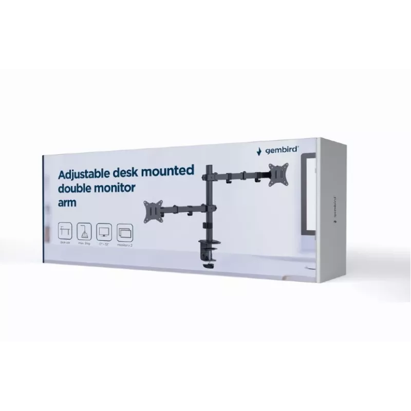 Braço de monitor duplo ajustável para secretária GEMBIRD, 17in-32in