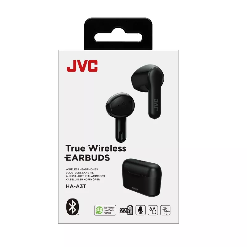 JVC HA-A3T-B-U auriculares intra-auriculares True Wireless, Bluetooth, microfone, 7,5 h de reprodução, pretos