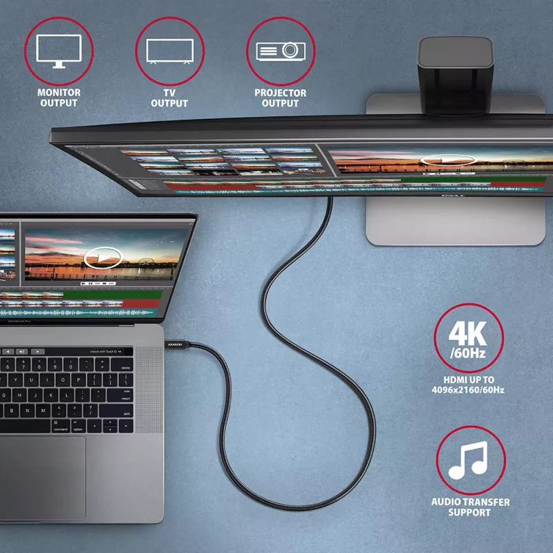 Cabo Axagon BUCM32-CM15AB SPEED+ USB-C <> USB 20Gbps/100W 1,5 m