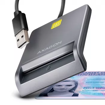 Leitor de cartões smart/ID USB-A Axagon CRE-SM3T, plano, USB 2.0, 1,3 m, preto, 56 g