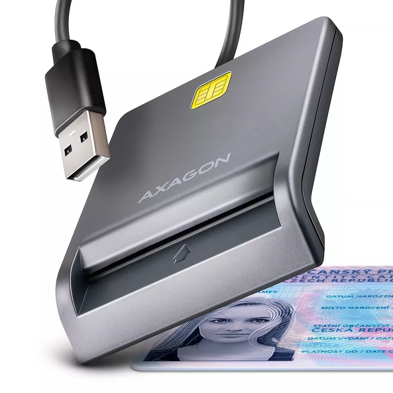 Leitor de cartões smart/ID USB-A Axagon CRE-SM3T, plano, USB 2.0, 1,3 m, preto, 56 g