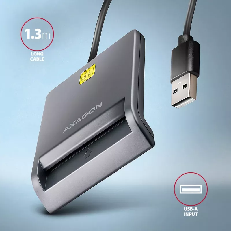 Leitor de cartões smart/ID USB-A Axagon CRE-SM3T, plano, USB 2.0, 1,3 m, preto, 56 g