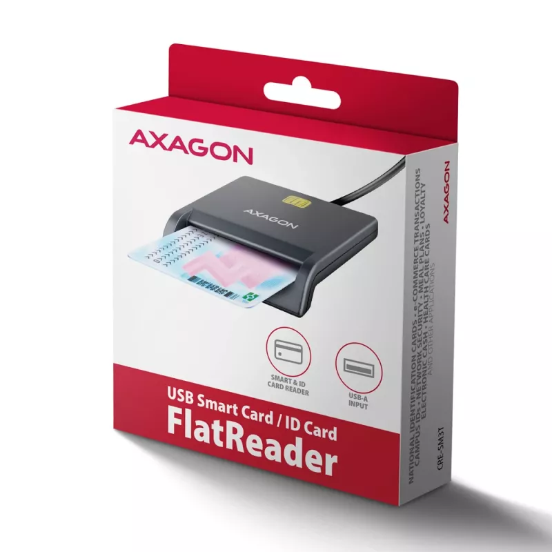 Leitor de cartões smart/ID USB-A Axagon CRE-SM3T, plano, USB 2.0, 1,3 m, preto, 56 g