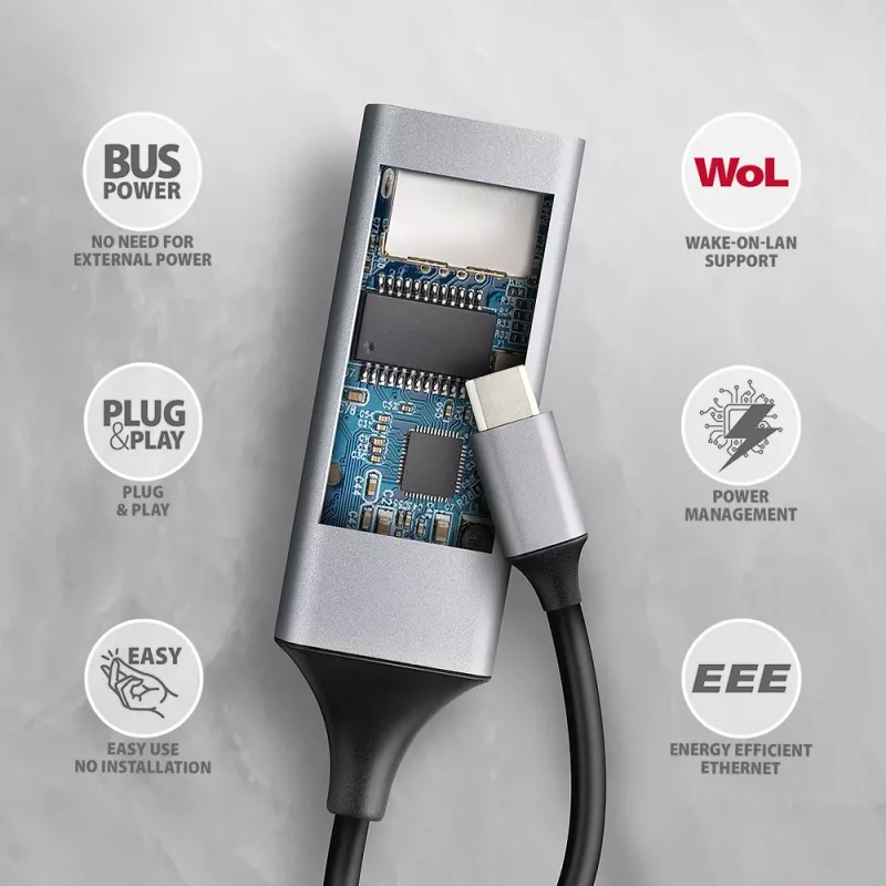 Adaptador Axagon ADE-TXPD USB-C Gigabit Ethernet com PD 100W