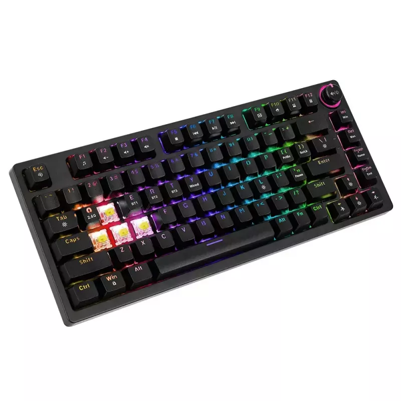 Teclado gaming Savio SAVGK-PHENIX Amarelo USB RF Wireless Bluetooth Mecânico 82 teclas RGB
