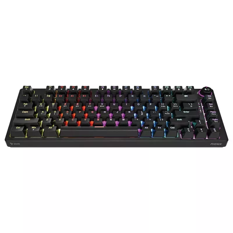 Teclado gaming Savio SAVGK-PHENIX Amarelo USB RF Wireless Bluetooth Mecânico 82 teclas RGB