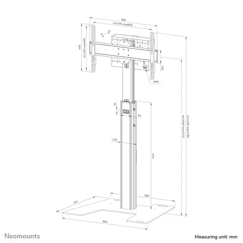 Suporte de TV de chão Neomounts FL45S-825BL1 37-75 polegadas – TÜV, 70 kg, 94 cm (37