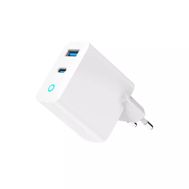 Gembird TA-UC-PDQC30L-W-01 carregador rápido USB GaN de 30 W com 2 portas, 1x USB-C PD, 1x USB-A QC3.0, 100–240 V, LED, branco