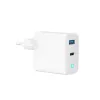 Gembird TA-UC-PDQC30L-W-01 carregador rápido USB GaN de 30 W com 2 portas, 1x USB-C PD, 1x USB-A QC3.0, 100–240 V, LED, branco